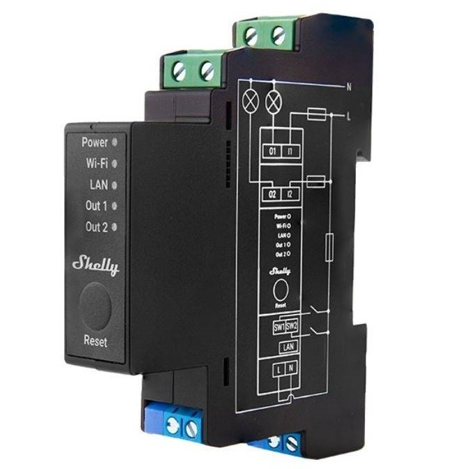 Relé Shelly Pro 2PM Dual Medición de Consumo DIN