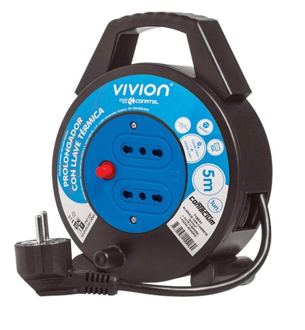Alargue Carrete Conatel 5m 2x Bipaso Schuko 2500W