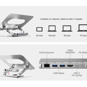 Soporte para Notebook Unitek con HUB USB-C Desmontable 360°