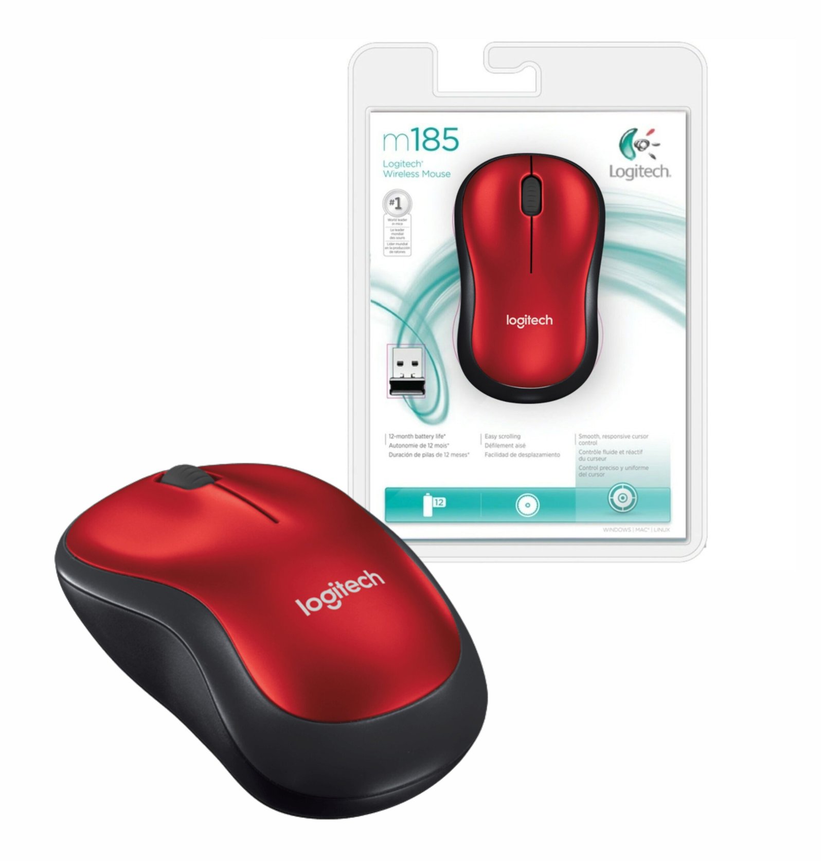 Mouse Logitech M185 Inalámbrico Rojo