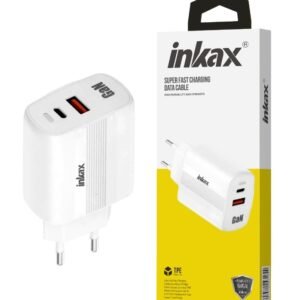 Cargador Inkax USB-A+USB-C GaN 45W Carga Rápida Blanco